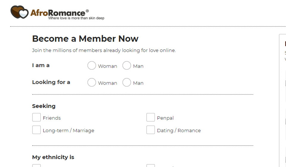 Qual è la tua opinione sull'interfaccia del sito web di Afroromance?